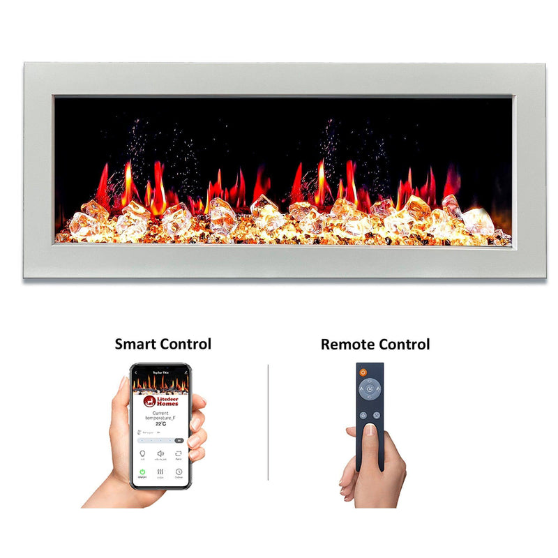 Litedeer Homes Gloria II 48" Smart Electric Fireplace with App Diamond-like Crystal - ZEF48XCW, White