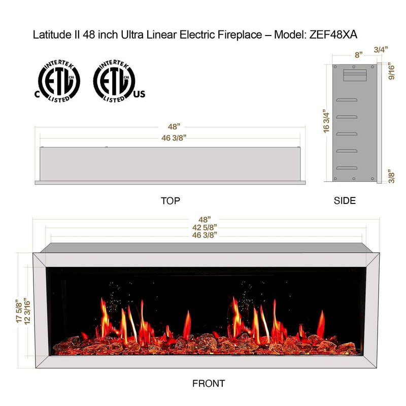 Litedeer Homes Gloria II 48" Smart Wall Mounted Electric Fireplace with App 5 Unique Flame - ZEF48XAW, White