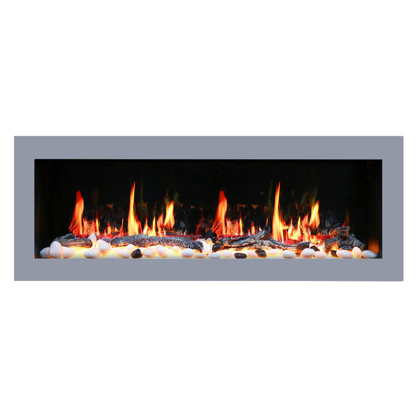 Litedeer Homes Gloria II 48" Smart Wall Mounted Electric Fireplace with App Driftwood Log & River Rock - ZEF48XS, Silver