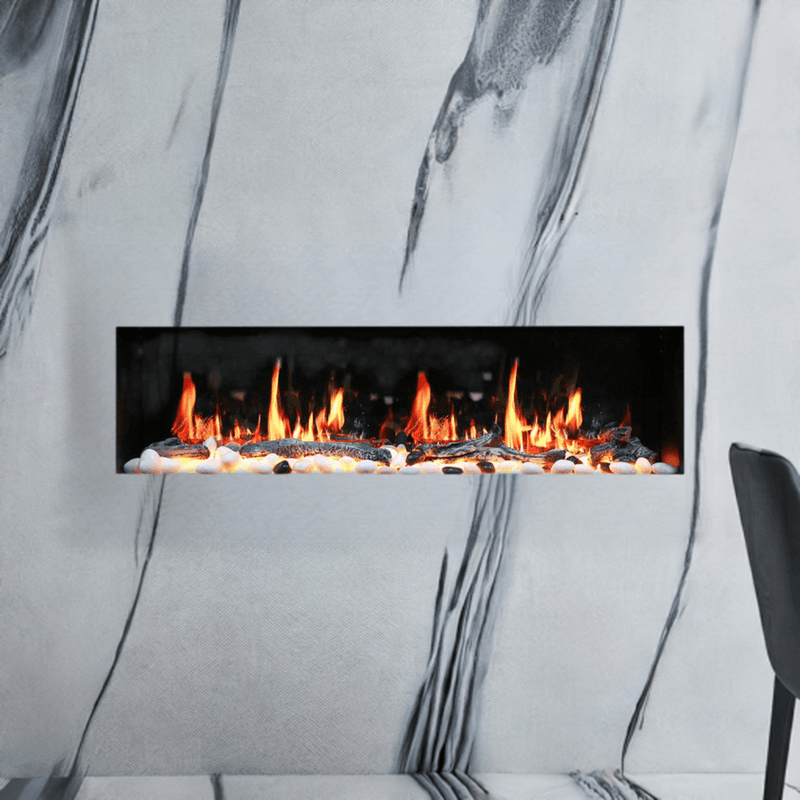 Litedeer Homes Gloria II 48" Smart Wall Mounted Electric Fireplace with App Driftwood Log & River Rock - ZEF48XS, Silver