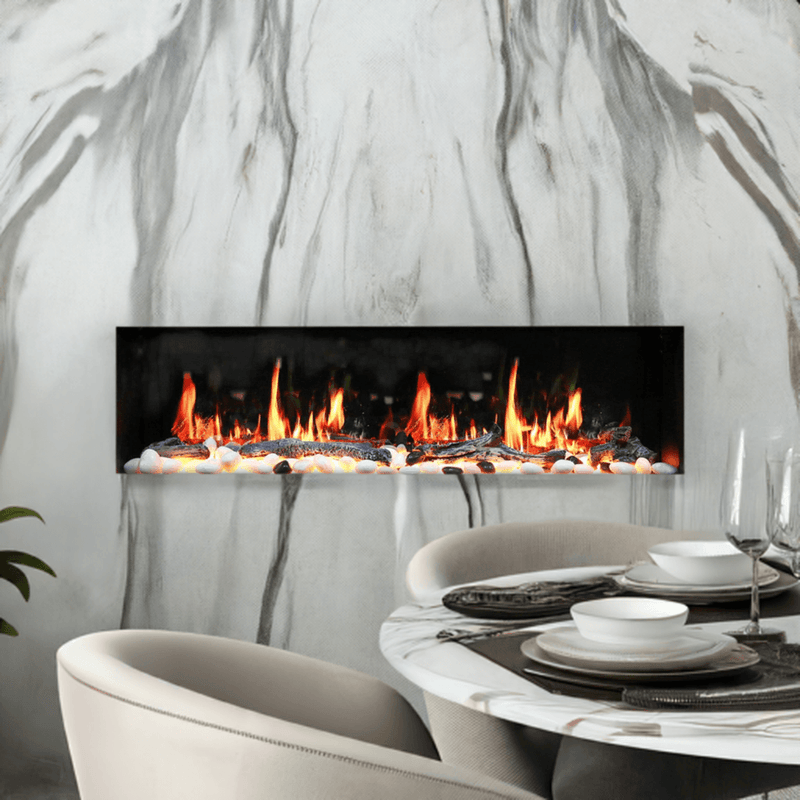 Litedeer Homes Gloria II 48" Smart Wall Mounted Electric Fireplace with App Driftwood Log & River Rock - ZEF48XS, Silver