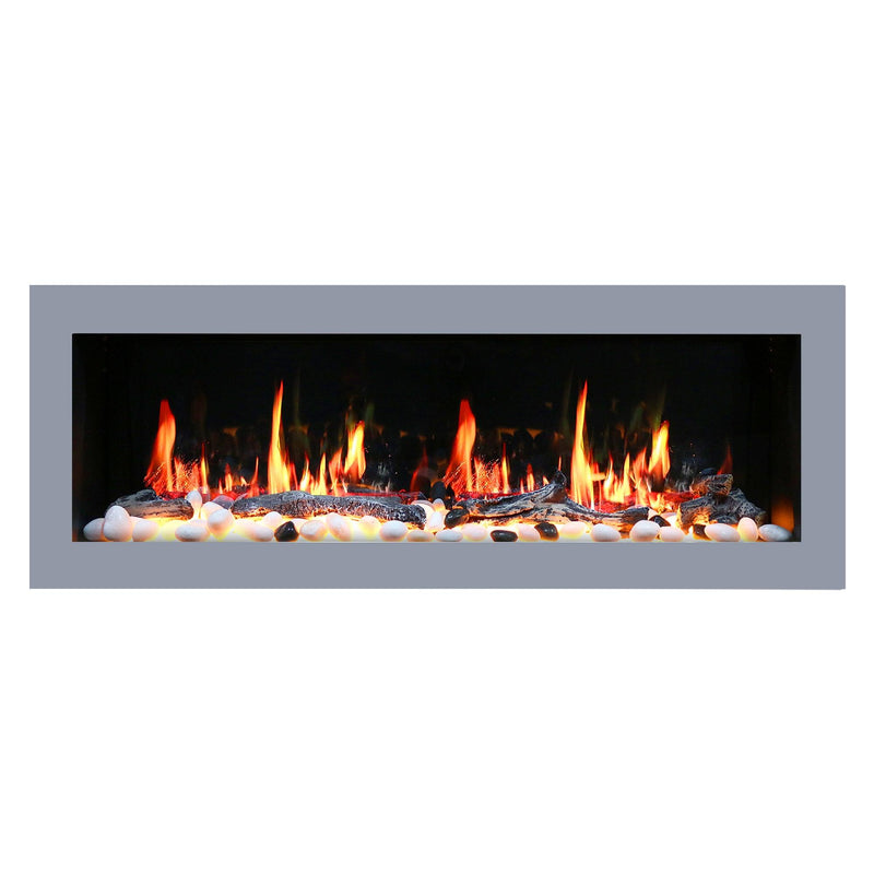 Litedeer Homes Gloria II 58" Smart Electric Fireplace with App Driftwood Log & River Rock - ZEF58VS, Silver