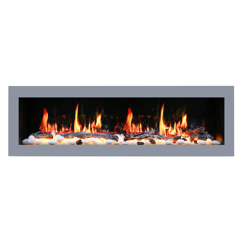 Litedeer Homes Gloria II 58" Smart Electric Fireplace with App Driftwood Log & River Rock - ZEF58VS, Silver