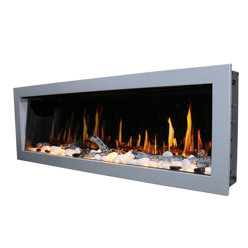 Litedeer Homes Gloria II 58" Smart Electric Fireplace with App Driftwood Log & River Rock - ZEF58VS, Silver