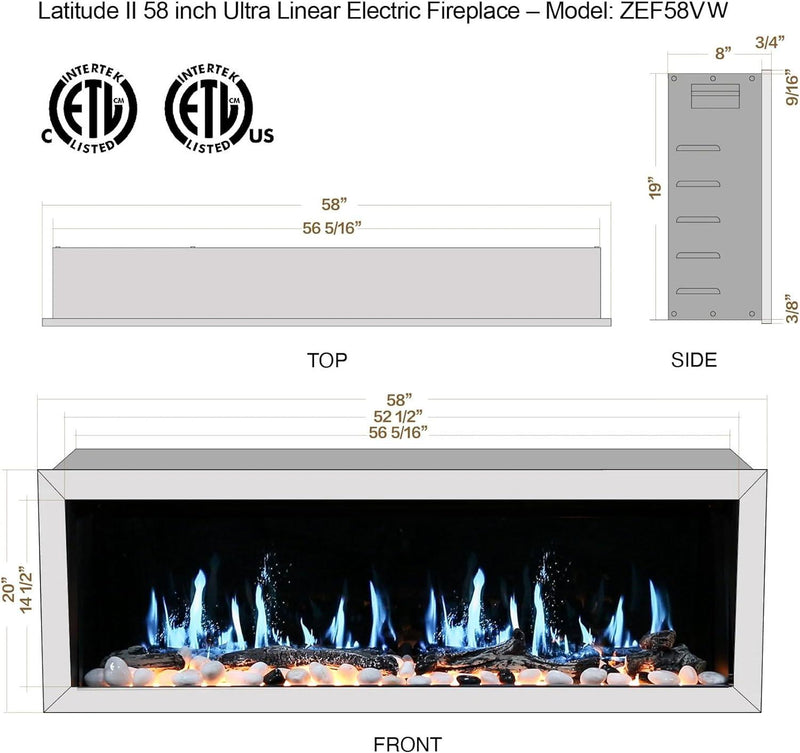 Litedeer Homes Gloria II 58" Smart Electric Fireplace with App Driftwood Log & River Rock - ZEF58VW White Fireplace