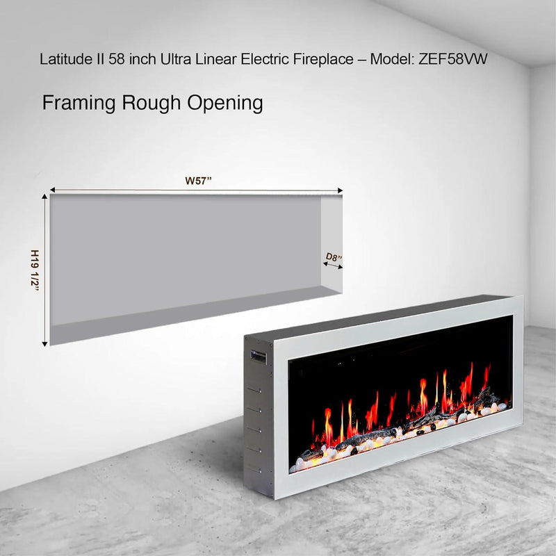 Litedeer Homes Gloria II 58" Smart Electric Fireplace with App Driftwood Log & River Rock - ZEF58VW White Fireplace