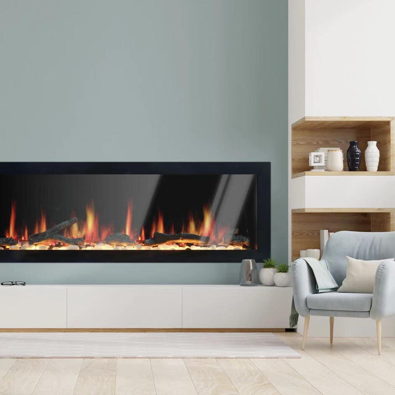 Litedeer Homes Gloria II 68" Smart Electric Fireplace with App Driftwood Log & River Rock - ZEF68XS, Silver