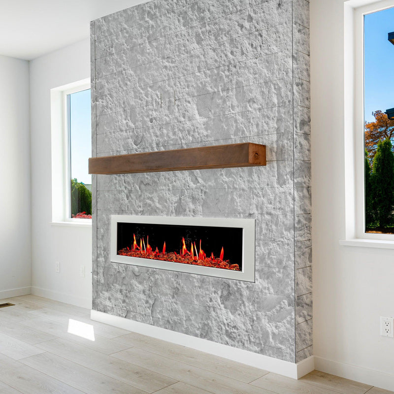 Litedeer Homes Gloria II 68" Smart Electric Fireplace with App Reflective Amber Glass - ZEF68XAW, White