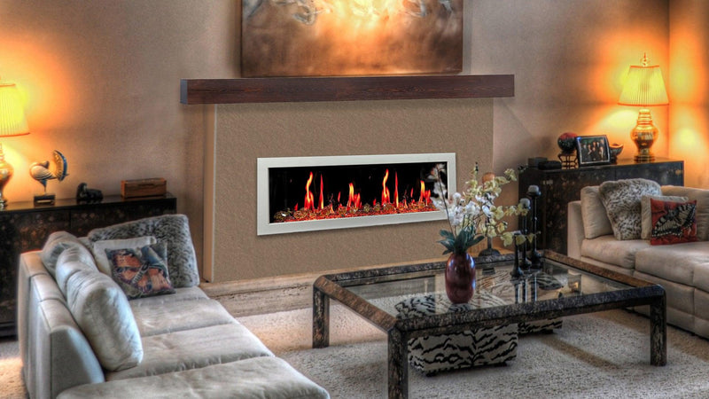 Litedeer Homes Gloria II 68" Smart Electric Fireplace with App Reflective Amber Glass - ZEF68XAW, White