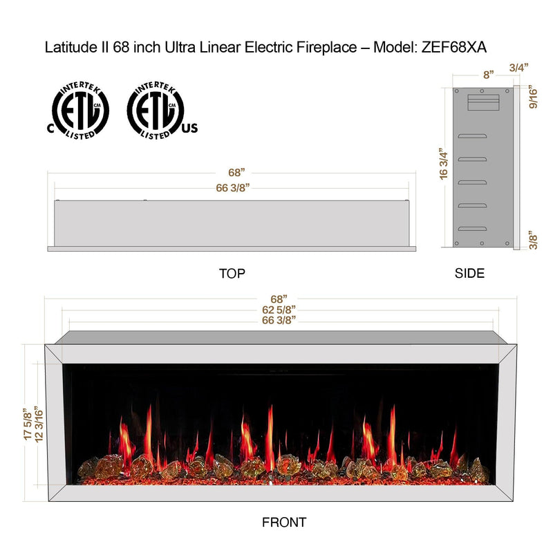 Litedeer Homes Gloria II 68" Smart Electric Fireplace with App Reflective Amber Glass - ZEF68XAW, White