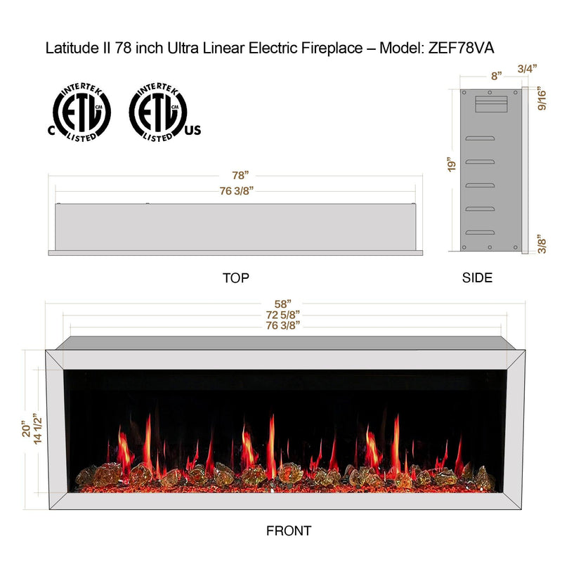 Litedeer Homes Gloria II 78" Smart Electric Fireplace With App Diamond-like Crystal - ZEF78VCW, White