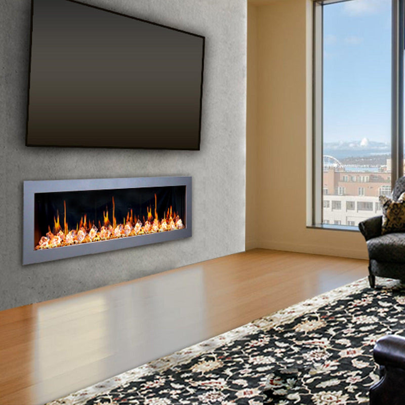 Litedeer Gloria II 78" Wall-Mounted Smart Electric Fireplace, Silver - ZEF78VS