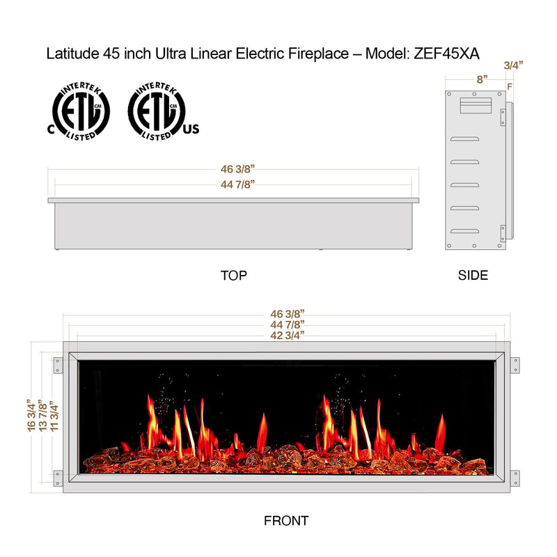 Litedeer Homes Latitude 45" Smart Electric Fireplace with Reflective Amber Glass - ZEF45XA