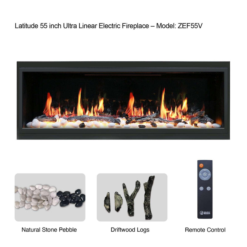 Litedeer Homes Latitude 55" Smart Electric Fireplace with App Driftwood Log & River Rock - ZEF55V