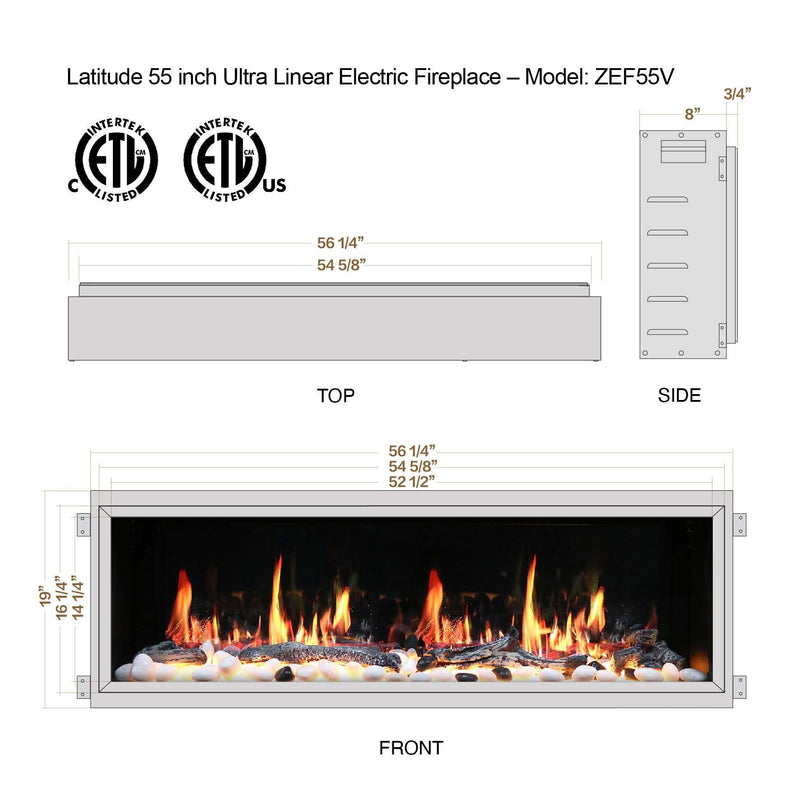 Litedeer Homes Latitude 55" Smart Electric Fireplace with App Driftwood Log & River Rock - ZEF55V