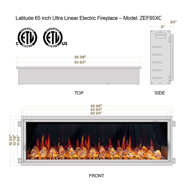 Litedeer Homes Latitude 65" Smart Electric Fireplace with Diamond-like Crystal - ZEF65XC