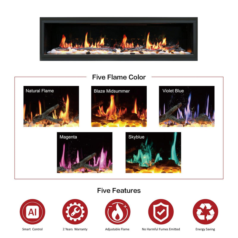 Litedeer Homes Latitude 75" Smart Electric Fireplace with App Driftwood Log & River Rock - ZEF75V