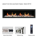 Litedeer Homes Latitude 75" Smart Electric Fireplace with App Driftwood Log & River Rock - ZEF75V