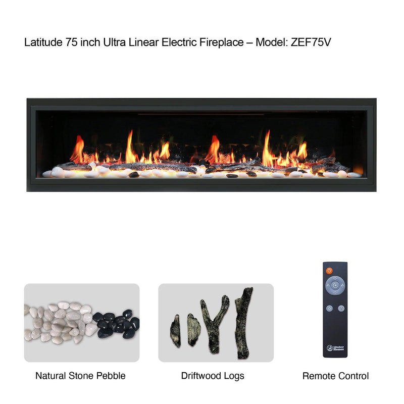 Litedeer Homes Latitude 75" Smart Electric Fireplace with App Driftwood Log & River Rock - ZEF75V