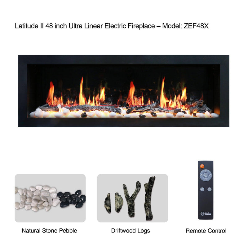 Litedeer Homes Latitude II 48" Smart Wall Mount Electric Fireplace with App Driftwood Log & River Rock - ZEF48X