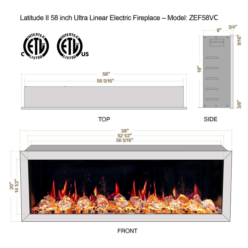 Litedeer Homes Latitude II 58" Smart Wall Mounted Electric Fireplace with APP Reflective Amber Glass - ZEF58VA