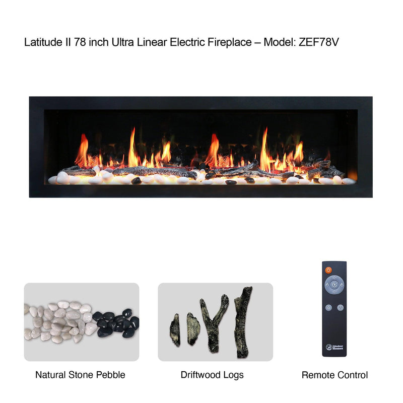 Litedeer Homes Latitude II 78" Smart Wall Mount Electric Fireplace ZEF78V, Black