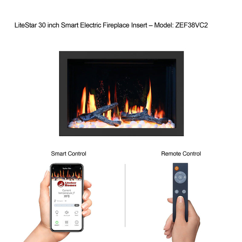 Litedeer 30" Smart Electric Fireplace Insert with App Diamond-like Crystal (ZEF38VC-30C