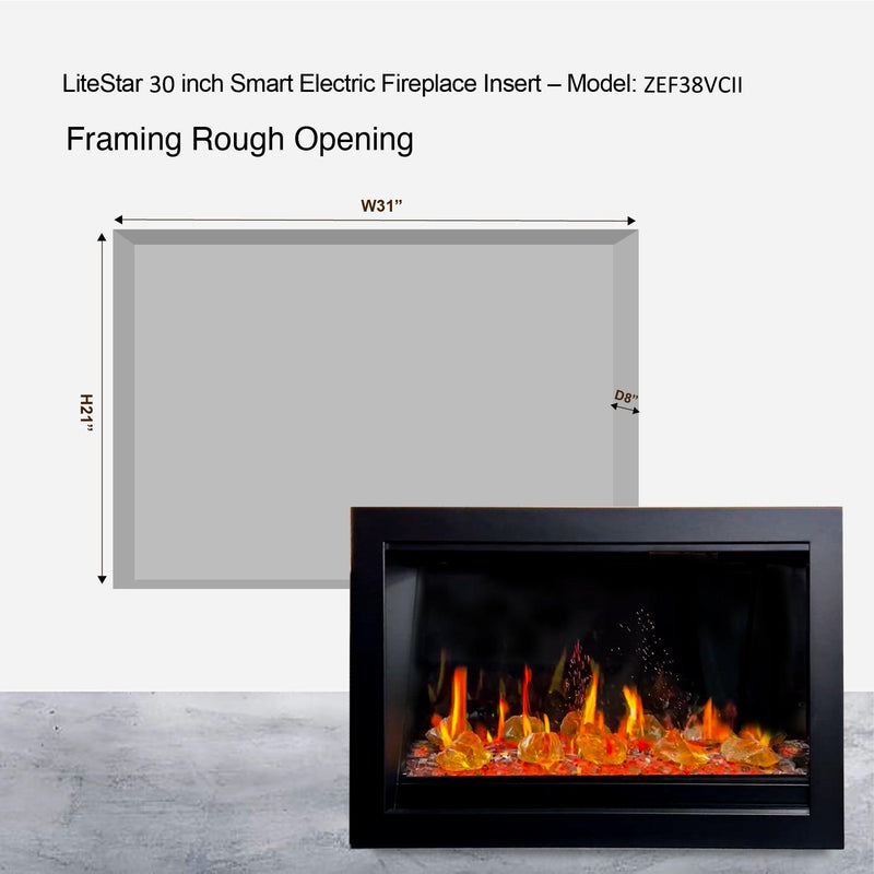 Litedeer 30" Smart Electric Fireplace Insert with App Reflective Amber Glass (ZEF38VC-30A