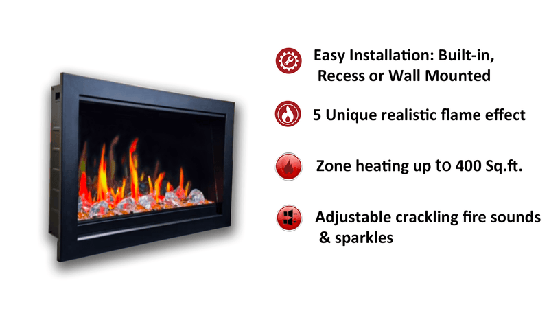 Litedeer 30" Smart Electric Fireplace Insert with App Reflective Amber Glass (ZEF38VC-30A