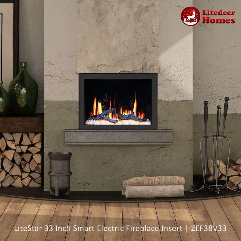 Litedeer 33 inch Smart Electric Fireplace Insert with App Diamond-like Crystal (ZEF38VC-33C