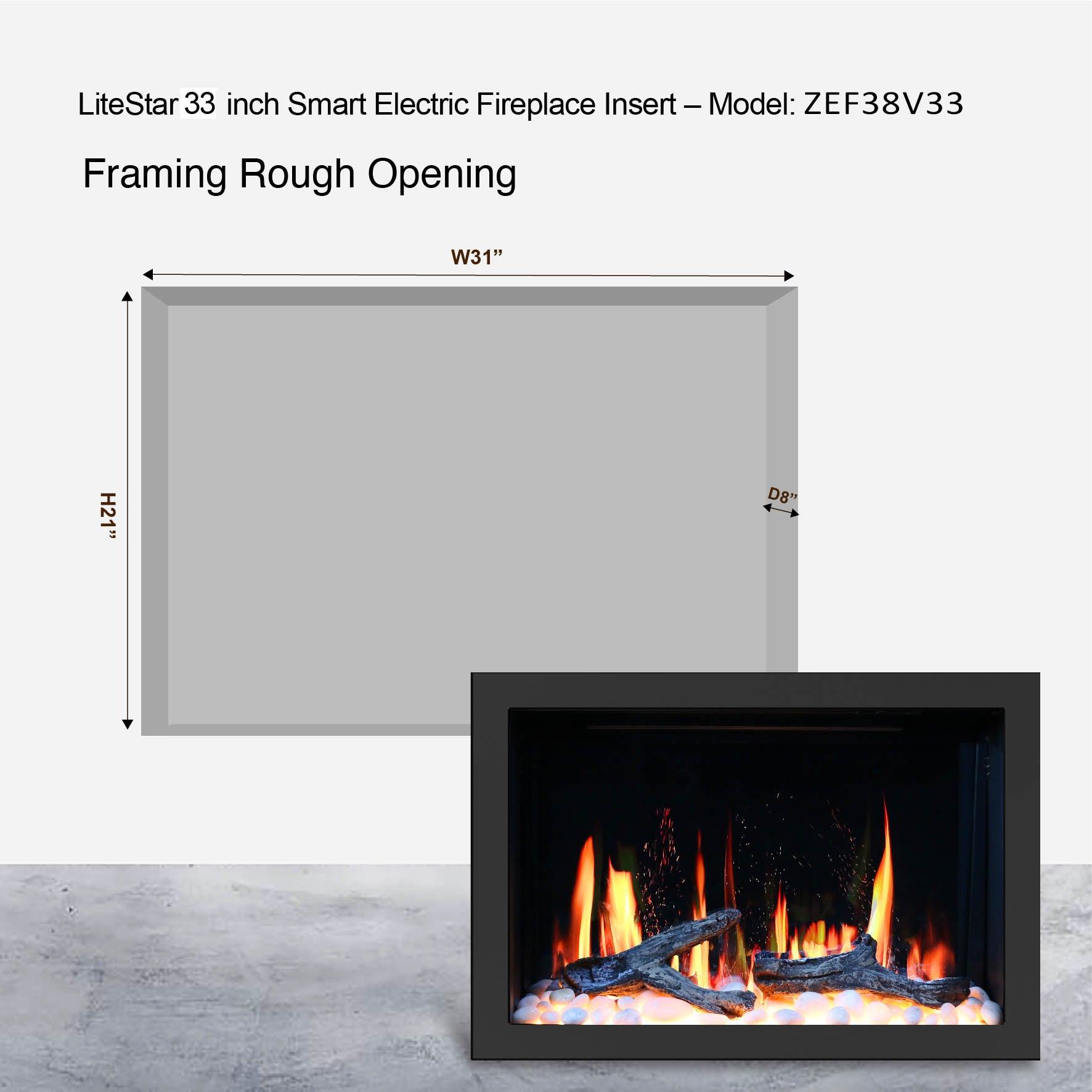 Litedeer 33 inch Smart Electric Fireplace Insert with App Diamond-like Crystal (ZEF38VC-33C