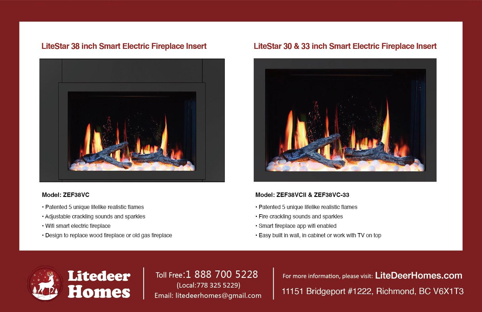 Litedeer 33 inch Smart Electric Fireplace Insert with App Diamond-like Crystal (ZEF38VC-33C