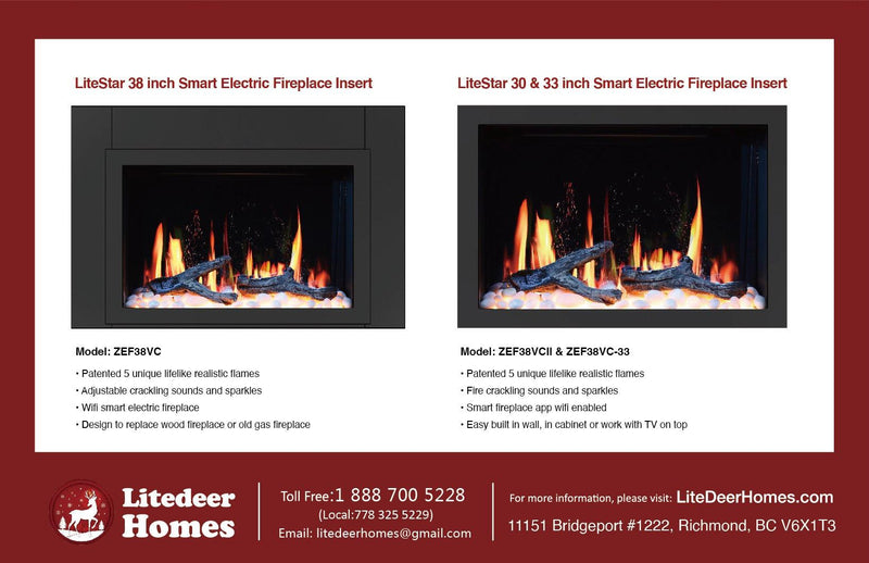 Litedeer 33 inch Smart Electric Fireplace Insert with App Diamond-like Crystal (ZEF38VC-33C