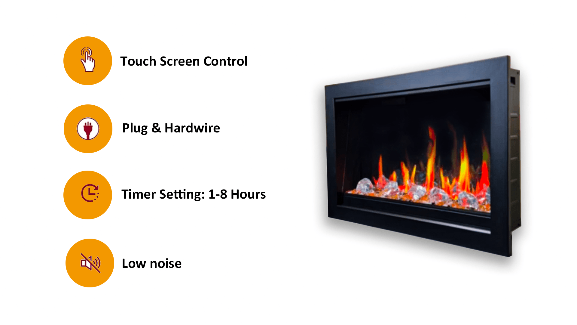 Litedeer 38-in Smart Electric Fireplace Insert with App 5 Unique Flame Crackling Sounds Driftwood Logs & River Rocks - ZEF38VC, Black Fireplace 38