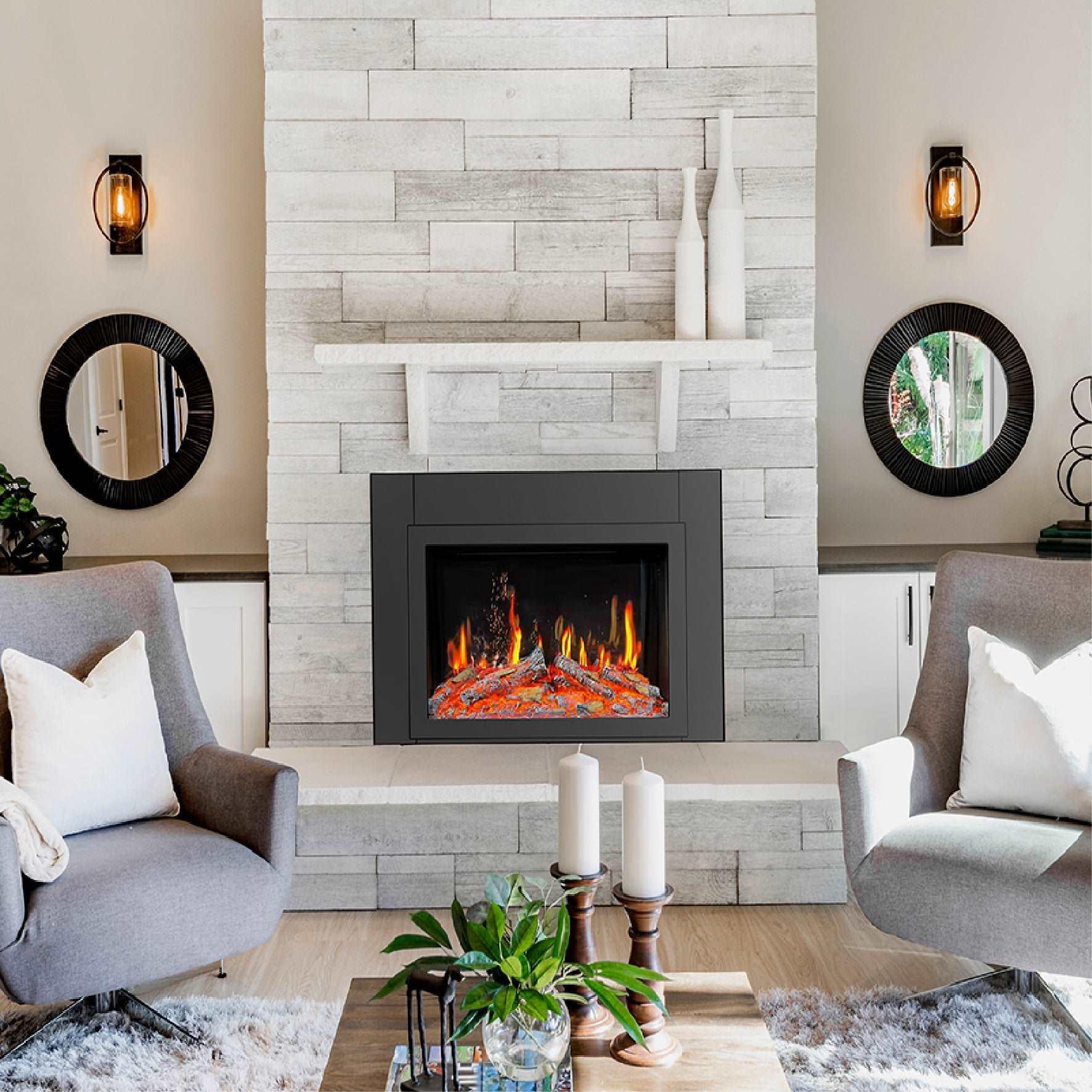 Litedeer 38-in Smart Electric Fireplace Insert with App 5 Unique Flame Crackling Sounds Driftwood Logs & River Rocks - ZEF38VC, Black Fireplace 38