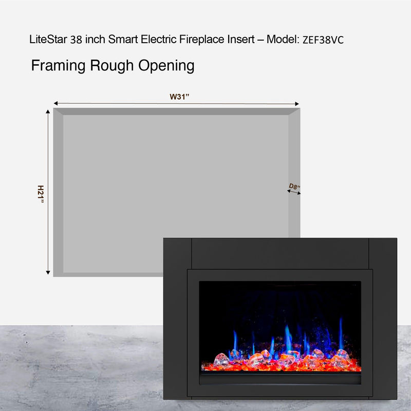 Litedeer 38 in Smart Electric Fireplace Insert with App Diamond-like Crystal - (ZEF38VC-C