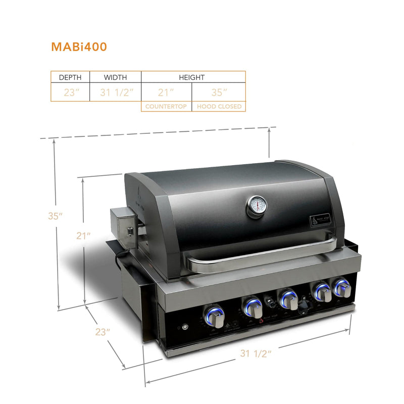 Mont Alpi 400 Black Stainless Steel Built-in Grill / 4-Burner Grill, Infrared Back Burner, Rotisserie Kit / MABi400-BSS