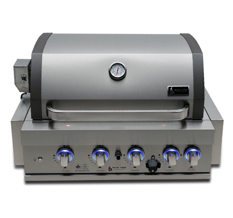 Mont Alpi 400 Built-in Gas Grill / 4-Burner Grill, Infrared Back Burner, Stainless Steel, Rotisserie Kit / MABi400