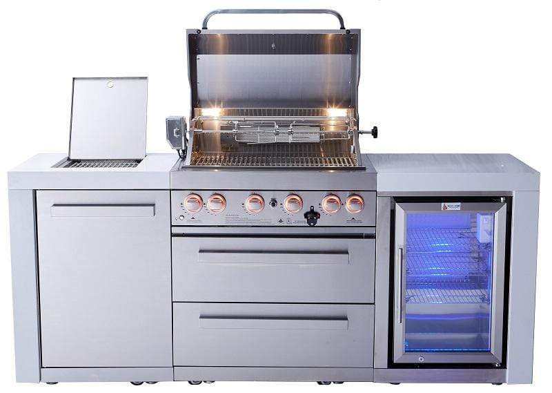 Mont Alpi 400 Deluxe Island with Fridge Cabinet / 4-Burner Grill, 2 Infrared Burners, Fridge, Stainless Steel / MAi400-DFC