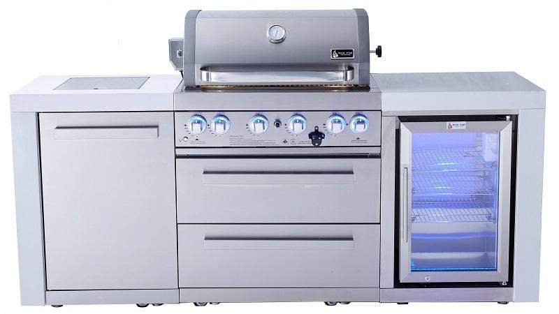 Mont Alpi 400 Deluxe Island with Fridge Cabinet / 4-Burner Grill, 2 Infrared Burners, Fridge, Stainless Steel / MAi400-DFC