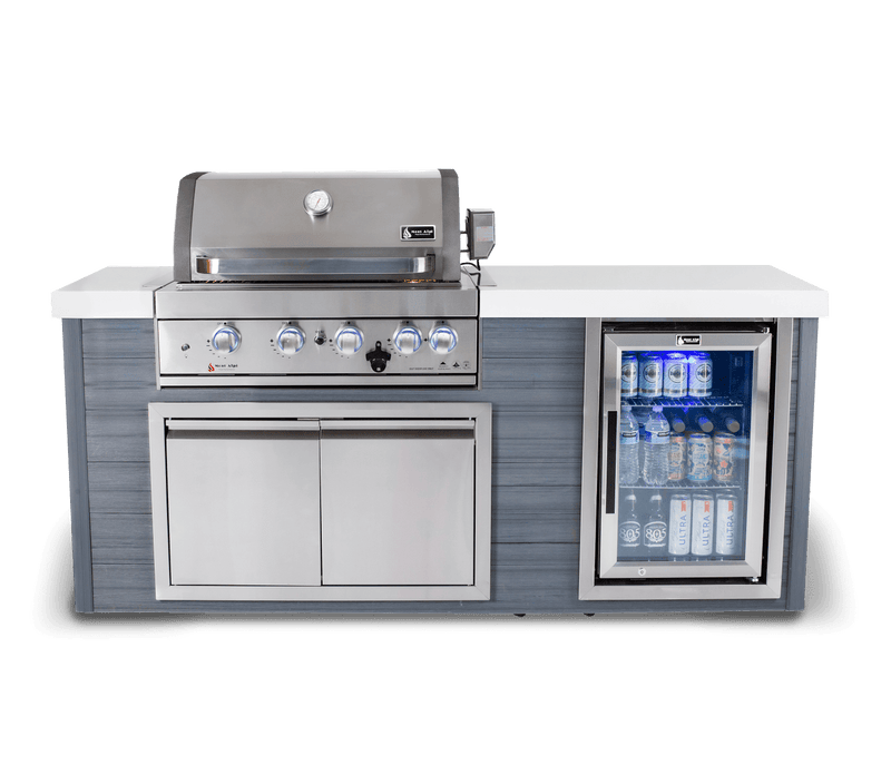 Mont Alpi 400 Artwood Island with Stainless Steel Grill and Fridge / 4-Burners, Infrared Rear Burner, Rotisserie Kit, Cover / MA400-AW