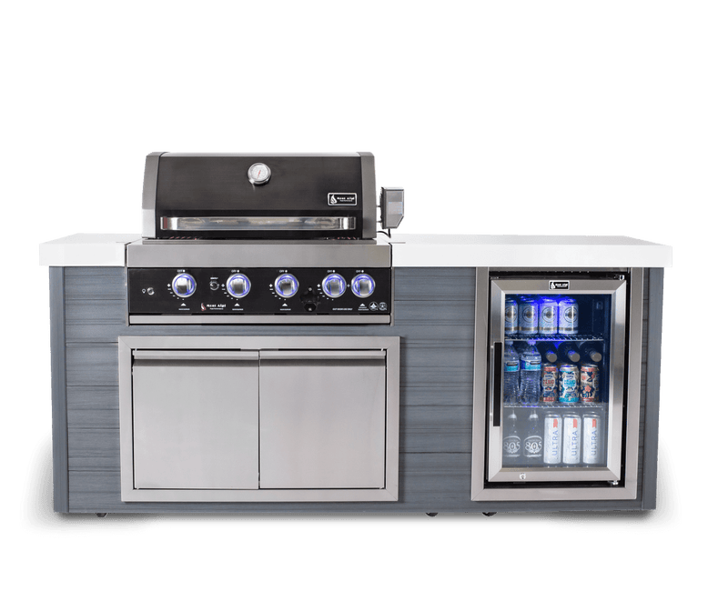 Mont Alpi 400 Artwood Island with Black Stainless Steel Grill and Fridge / 4-Burners, Infrared Rear Burner, Rotisserie Kit, Cover / MA400-AWBSS