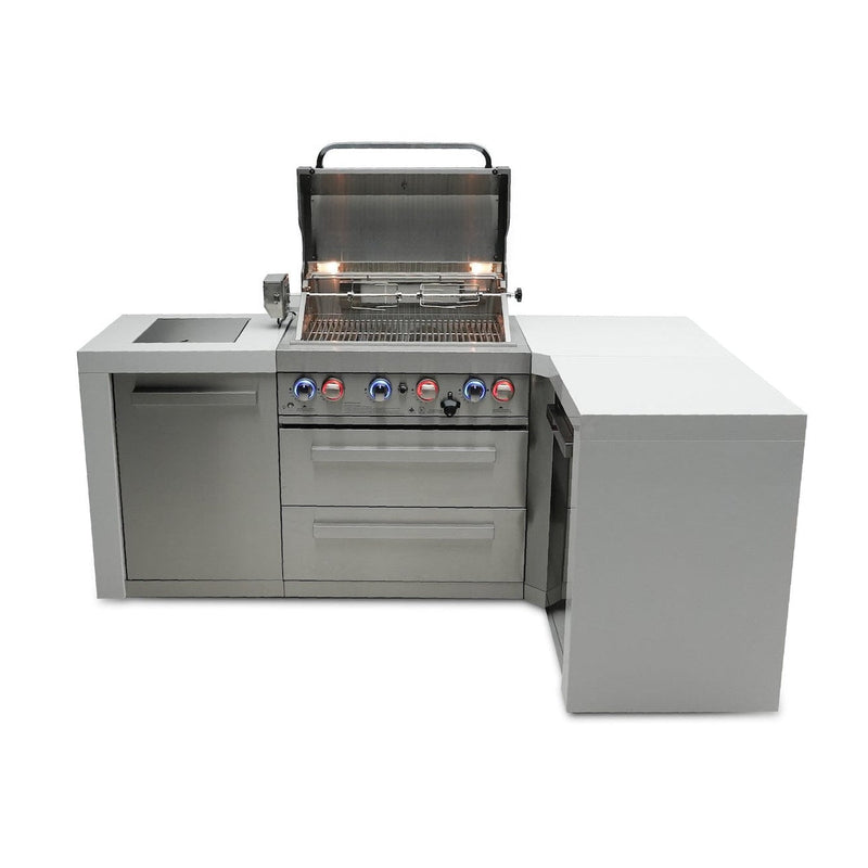 Mont Alpi 400 Deluxe Island with 90 Degree Corner / 4-Burner Grill, 2 Infrared Burners, Stainless Steel, Waterfall Sides / MAi400-D90C