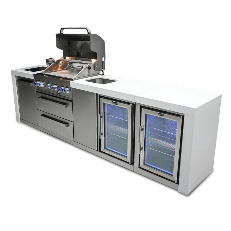 Mont Alpi 400 Deluxe Island with Beverage Center and Fridge Cabinet / 4-Burner Grill, 2 Infrared Burners, Sink, 2 Fridges, Stainless Steel / MAi400-DBEVFC