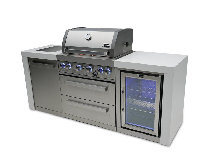 Mont Alpi 400 Deluxe Island with Fridge Cabinet / 4-Burner Grill, 2 Infrared Burners, Fridge, Stainless Steel / MAi400-DFC