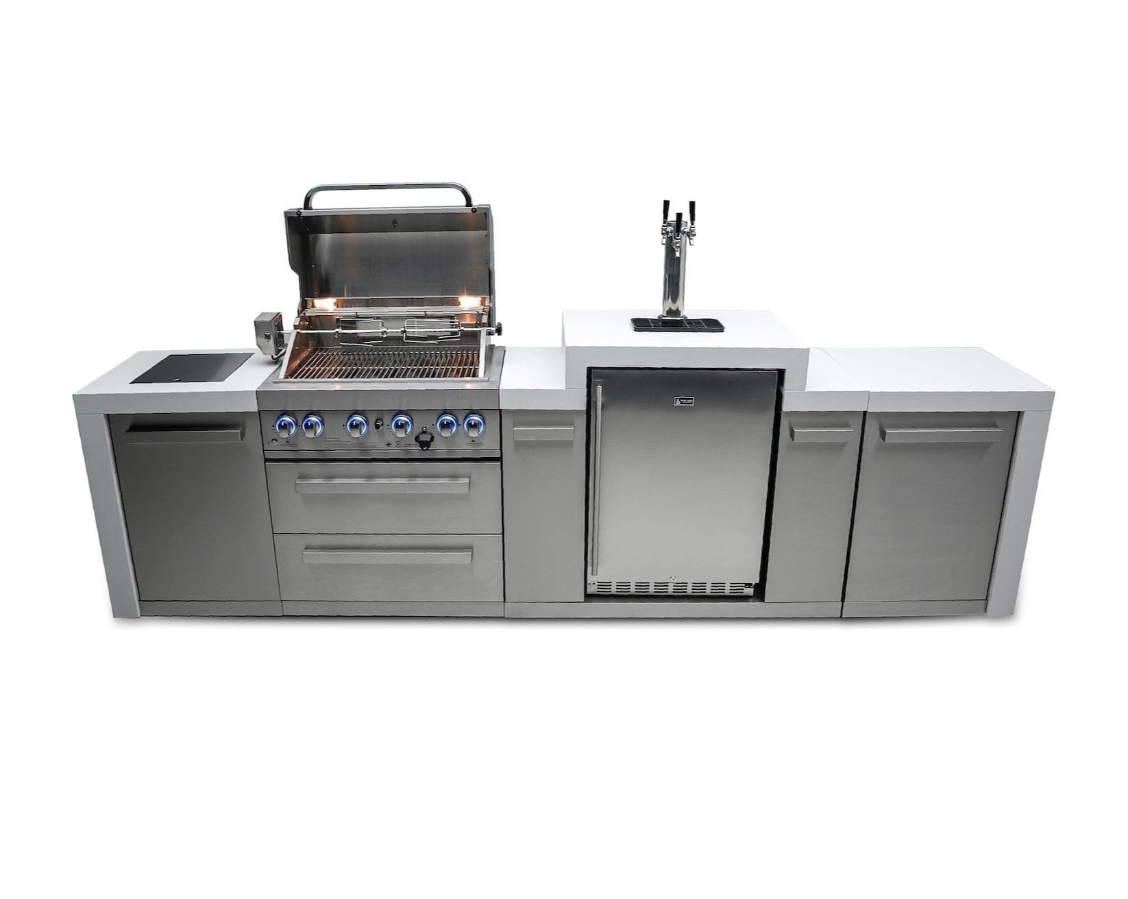 Mont Alpi 400 Deluxe Island with Kegerator / 4-Burner Grill, 2 Infrared Burners, 3 Beer Taps, Stainless Steel / MAi400-DKEG