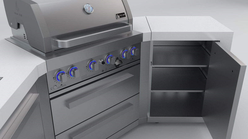 Mont Alpi 400 Deluxe Island with Two 45 Degree Corners / 4-Burner Grill, 2 Infrared Burners, Stainless Steel, Cover / MAi400-D45