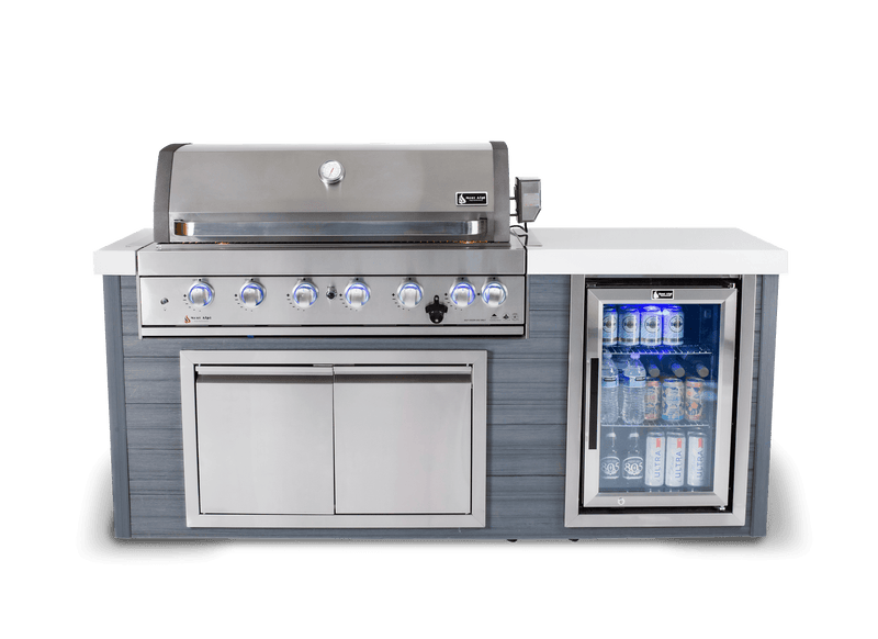 Mont Alpi 805 Artwood Island with Stainless Steel Grill and Fridge / 6-Burners, Infrared Rear Burner, Rotisserie Kit, Cover / MA805-AW