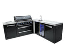 Mont Alpi 805 Black Stainless Steel Island with Beverage Center and 90 Degree Corner / 6-Burner Grill, 2 Infrared Burners, Sink, Fridge / MAi805-BSSBEV90C