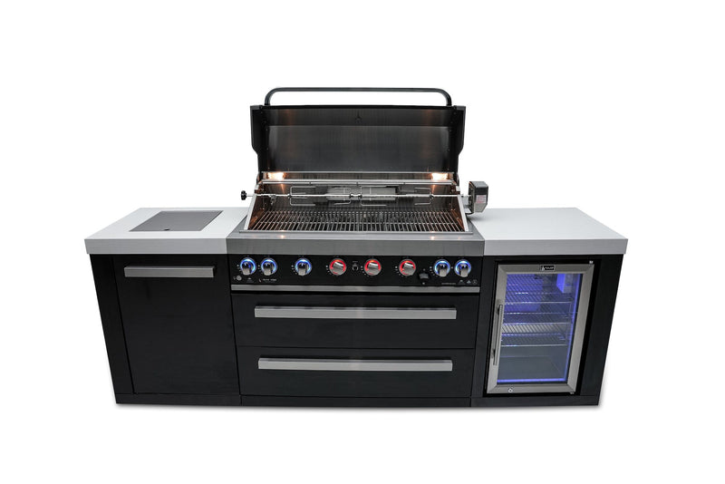 Mont Alpi 805 Black Stainless Steel Island with Fridge Cabinet / 6-Burner Grill, 2 Infrared Burners, Fridge  / MAi805-BSSFC